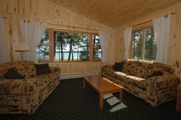 Cabin interior with lake view